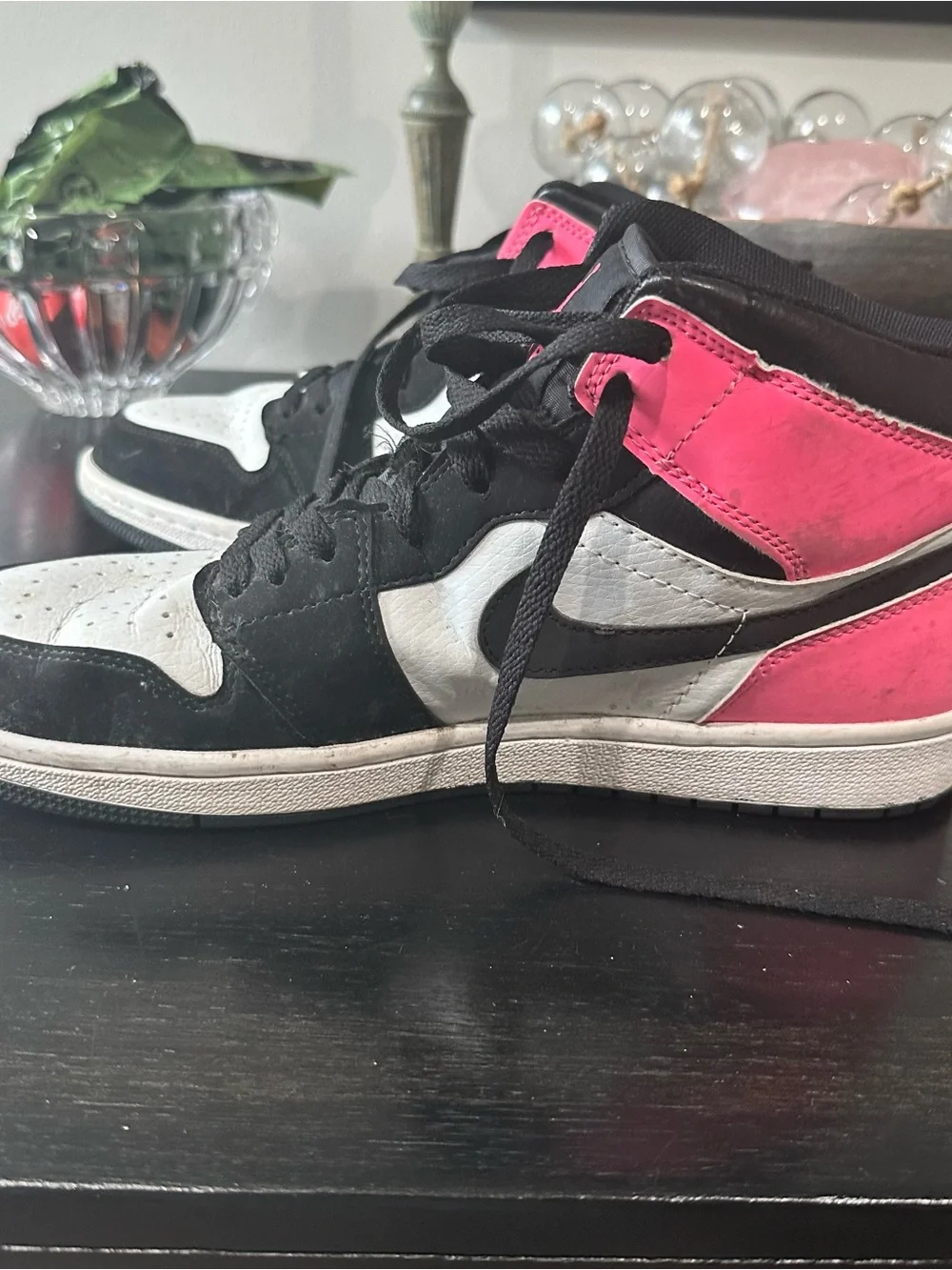 Jordan Women's High-Top Sneakers in White, Black & Pink